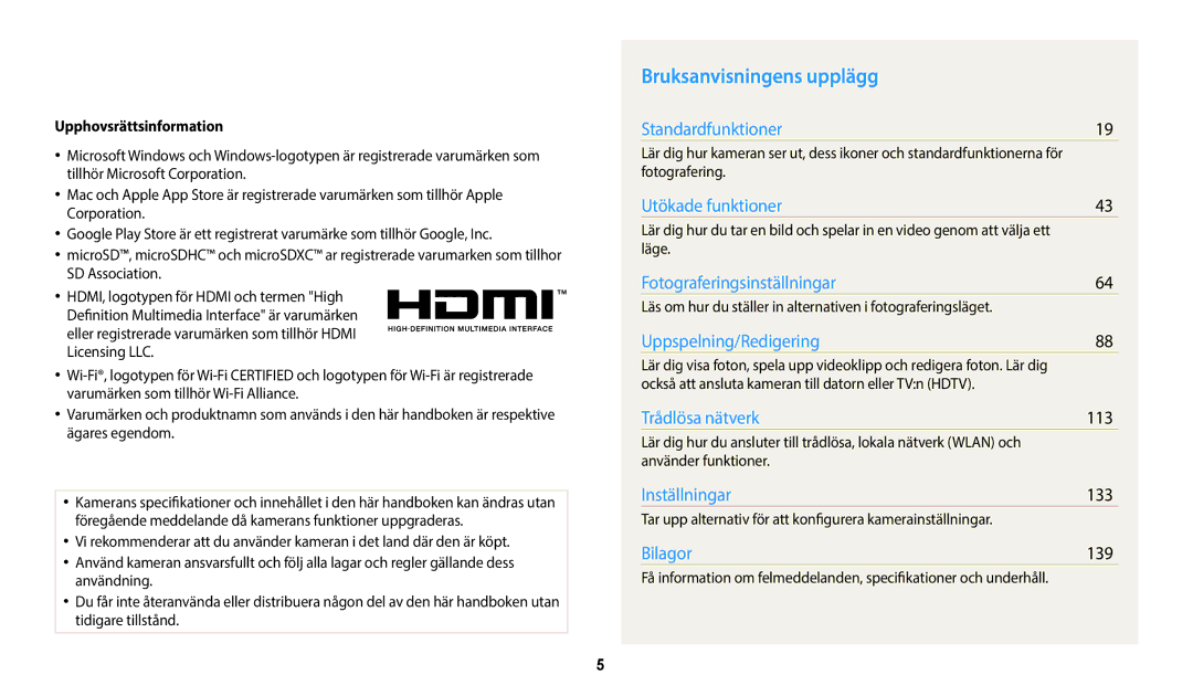 Samsung EC-WB700ZBPSE2, EC-WB800FBPWE2, EC-WB700ZBPBE2, EC-WB800FBPBE2 Bruksanvisningens upplägg, Upphovsrättsinformation 