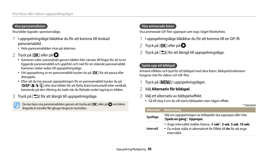 Samsung EC-WB700ZBPSE2 Tryck på o eller på, Tryck på b för att återgå till uppspelningsläge, Välj Alternativ för bildspel 