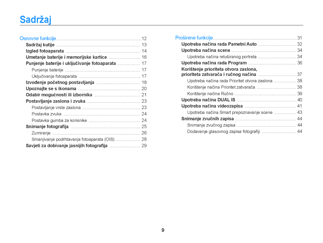 Samsung EC-WB700ZBPSE3, EC-WB700ZBPBE3 manual Sadržaj, Postavka gumba za korisnike 