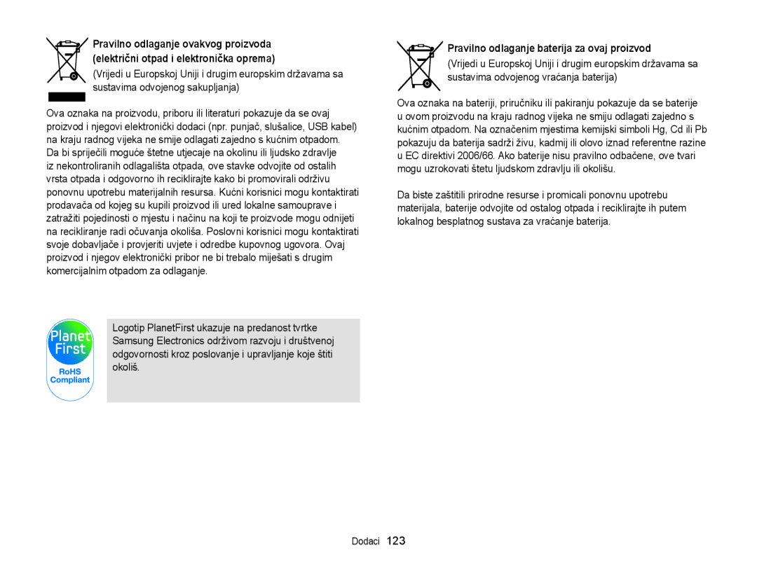 Samsung EC-WB700ZBPSE3, EC-WB700ZBPBE3 manual Pravilno odlaganje baterija za ovaj proizvod 