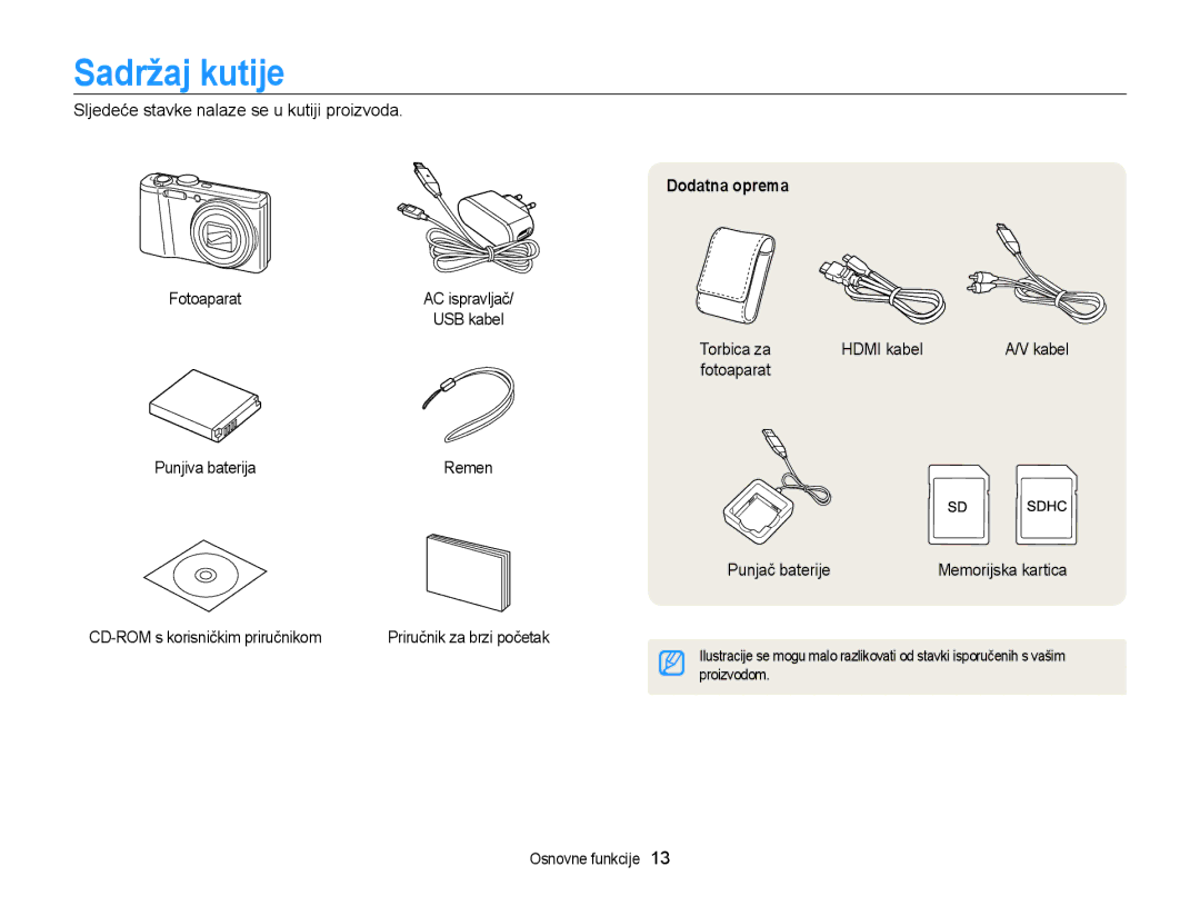 Samsung EC-WB700ZBPSE3, EC-WB700ZBPBE3 manual Sadržaj kutije, Dodatna oprema 