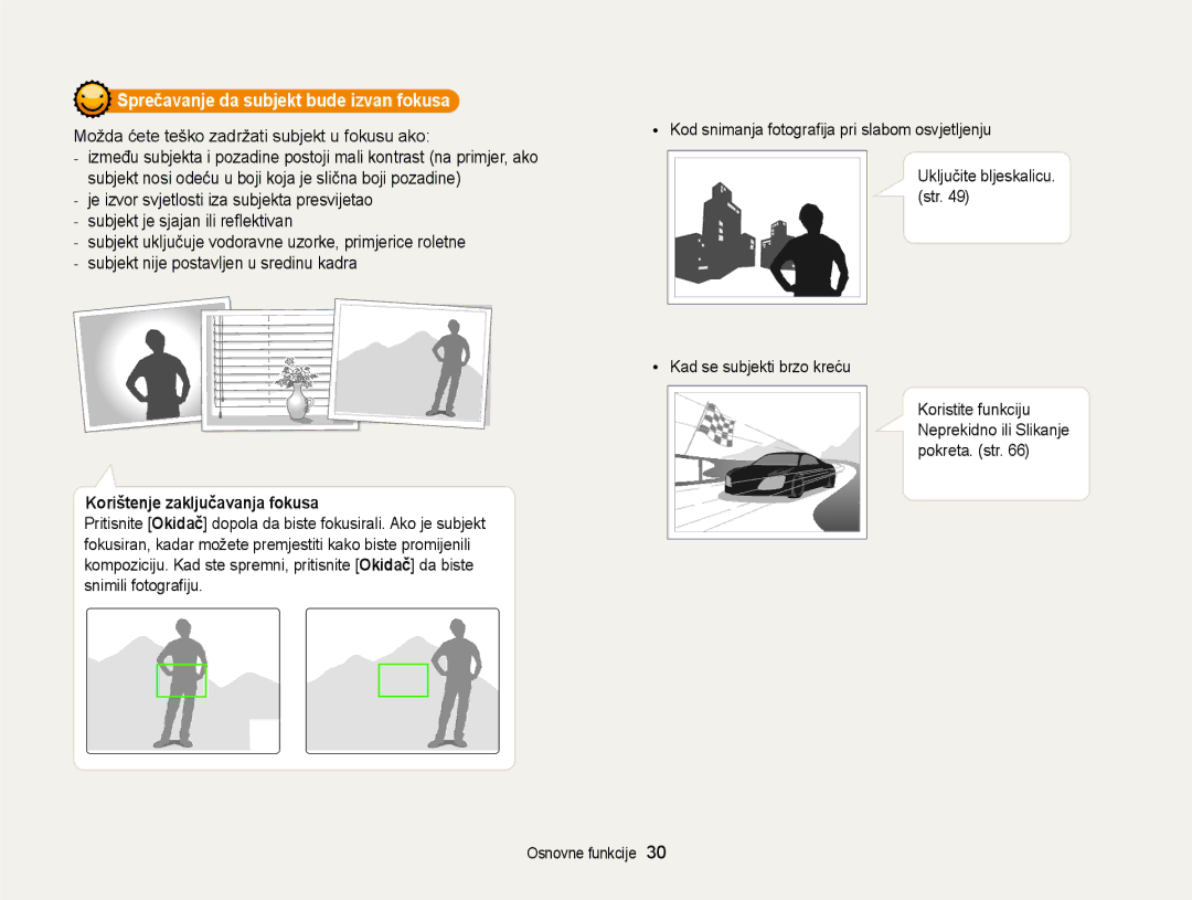 Samsung EC-WB700ZBPBE3 manual Sprečavanje da subjekt bude izvan fokusa, Možda ćete teško zadržati subjekt u fokusu ako 
