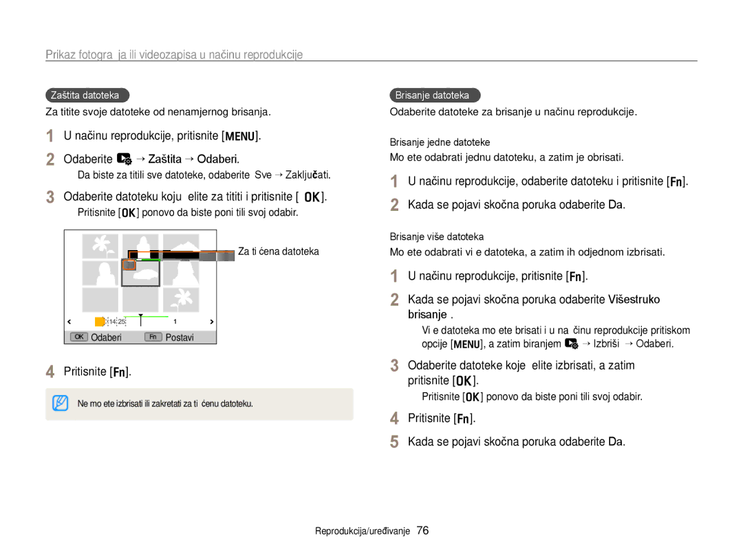 Samsung EC-WB700ZBPBE3 manual Odaberite datoteku koju želite zaštititi i pritisnite o, Načinu reprodukcije, pritisnite f 