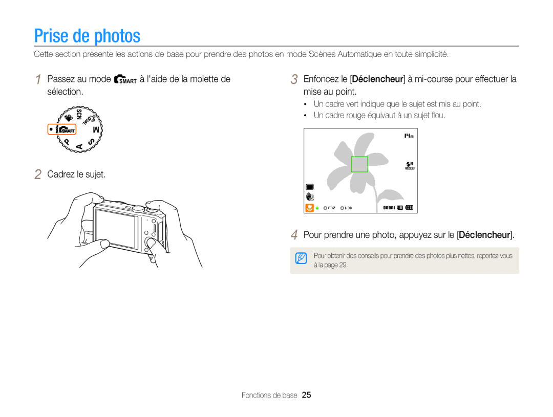 Samsung EC-WB700ZDPBZA, EC-WB700ZBPBE1 manual Prise de photos, Pour prendre une photo, appuyez sur le Déclencheur 