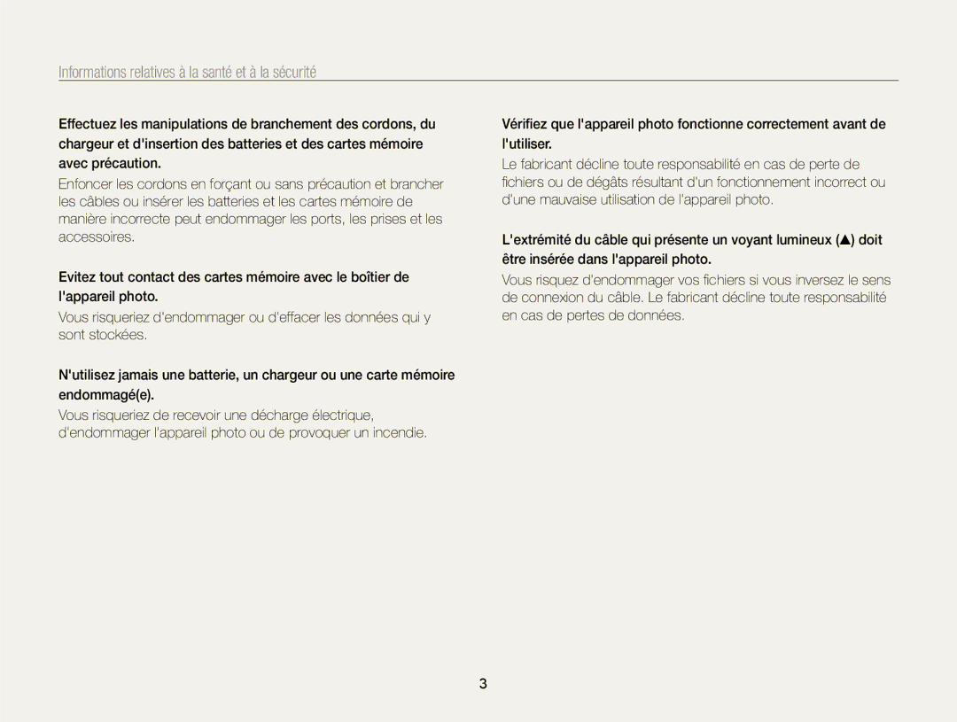 Samsung EC-WB700ZDPBZA, EC-WB700ZBPBE1 manual Informations relatives à la santé et à la sécurité 