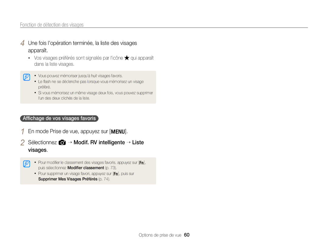 Samsung EC-WB700ZBPBE1 manual Une fois lopération terminée, la liste des visages apparaît, Afﬁchage de vos visages favoris 
