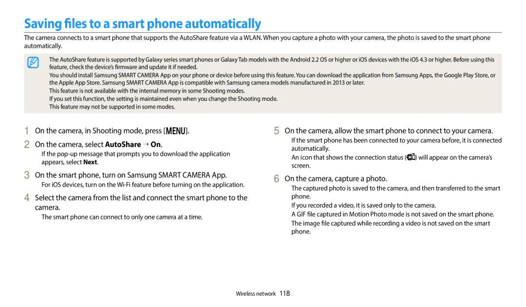 Samsung EC-WB700ZBPSIL Saving files to a smart phone automatically, On the smart phone, turn on Samsung Smart Camera App 