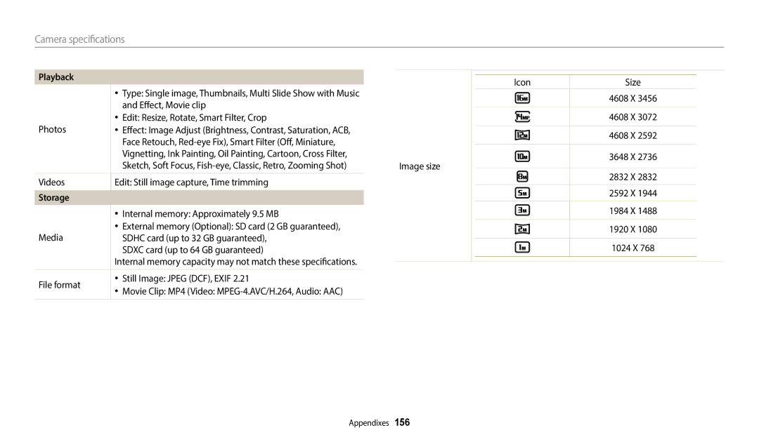 Samsung EC-WB800FFPWFR, EC-WB700ZDPBZA, EC-WB800FBPBFR, EC-WB800FFPBFR, EC-WB800FBPWFR, EC-WB700ZBPBE1, EC-WB800FBPWE1 Storage 