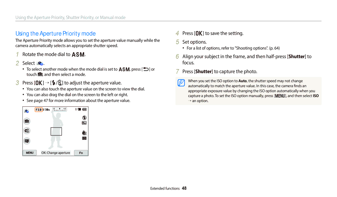 Samsung EC-WB800FFPBIL, EC-WB700ZDPBZA, EC-WB800FBPBFR Using the Aperture Priority mode, Rotate the mode dial to G Select 