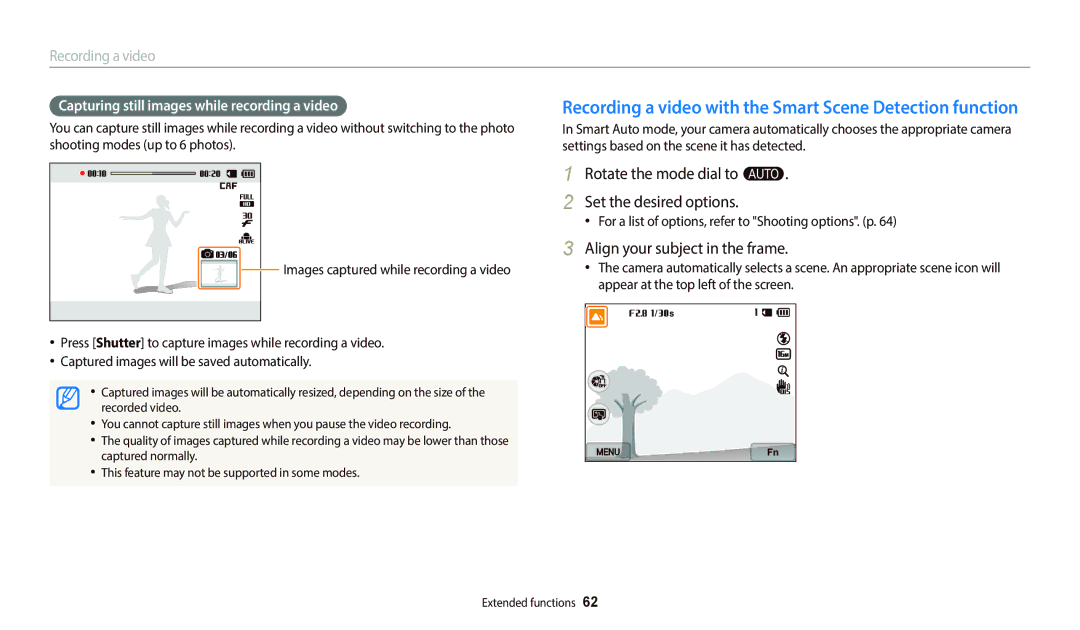 Samsung EC-WB800FBPBIL Rotate the mode dial to T Set the desired options, Capturing still images while recording a video 