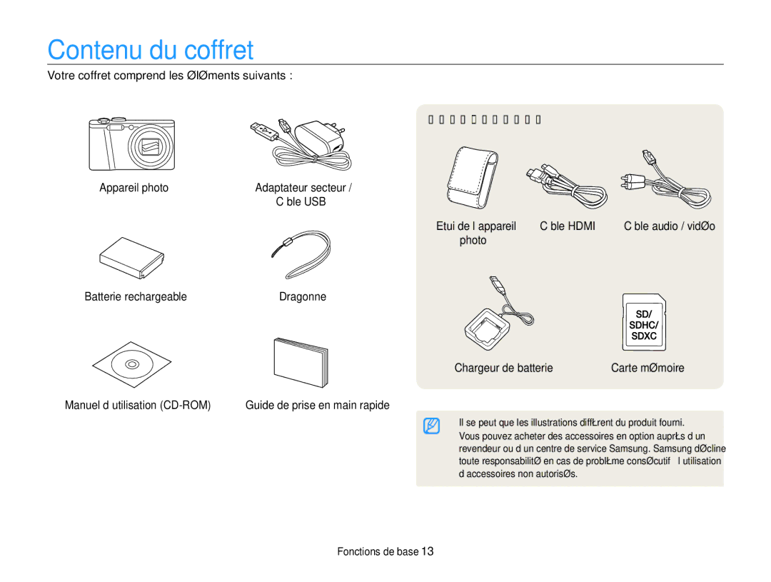 Samsung EC-WB750ZBPBE1 manual Contenu du coffret 