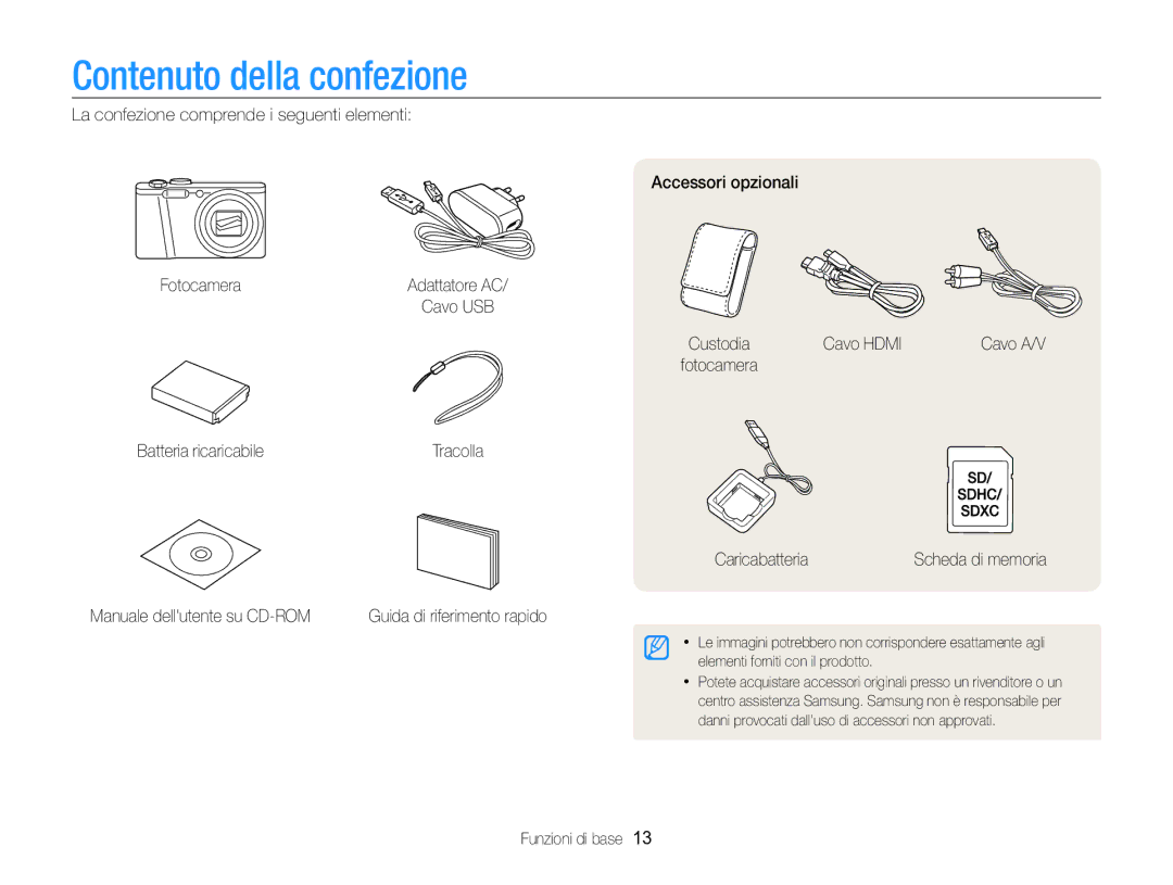 Samsung EC-WB750ZBPBE1 manual Contenuto della confezione 