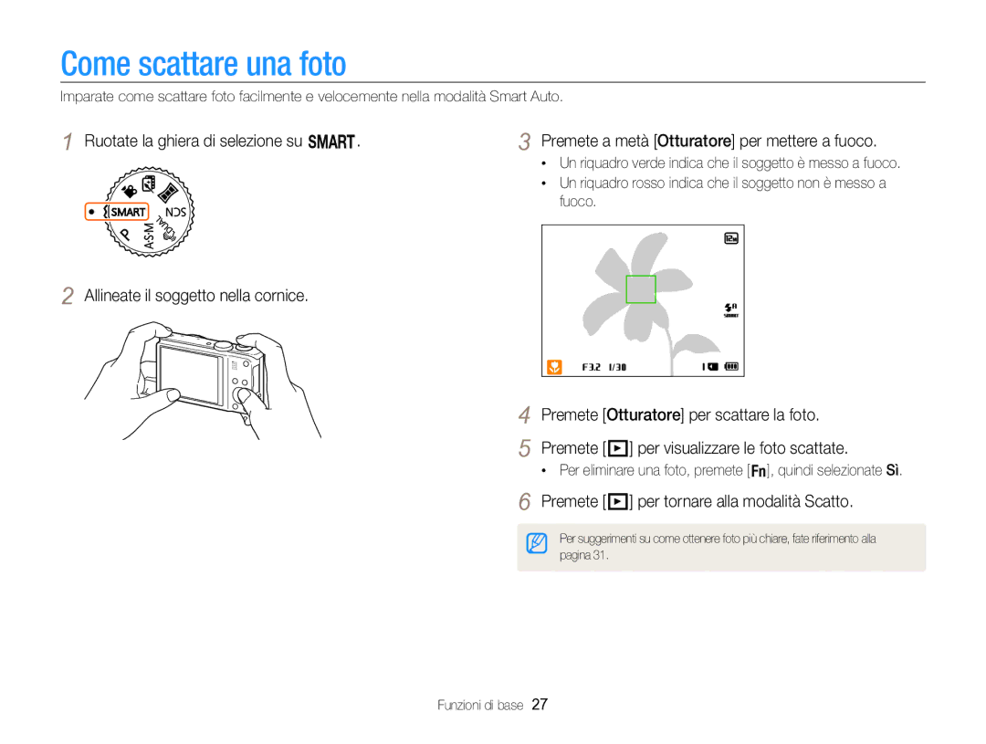 Samsung EC-WB750ZBPBE1 manual Come scattare una foto, Premete P per tornare alla modalità Scatto 