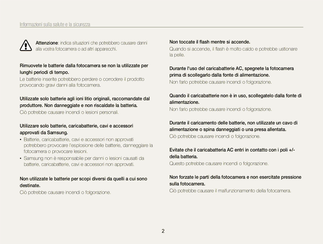 Samsung EC-WB750ZBPBE1 manual Informazioni sulla salute e la sicurezza 