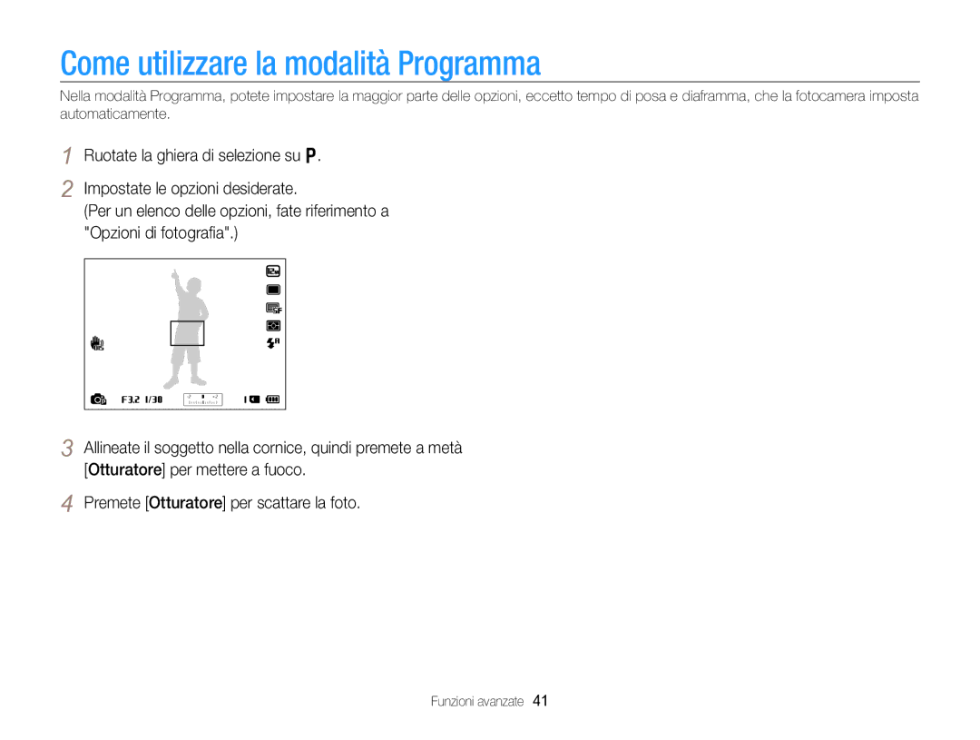 Samsung EC-WB750ZBPBE1 manual Come utilizzare la modalità Programma 