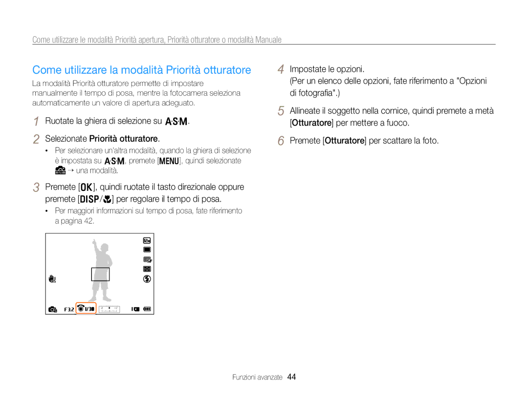 Samsung EC-WB750ZBPBE1 manual Come utilizzare la modalità Priorità otturatore 