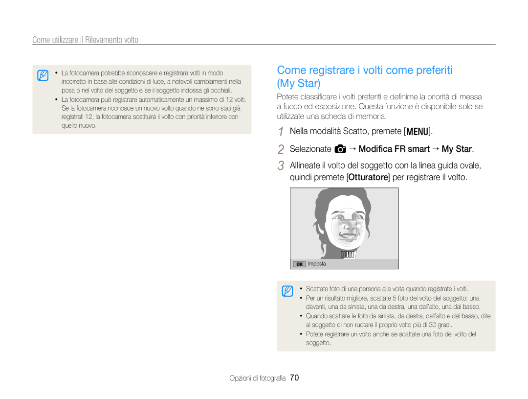 Samsung EC-WB750ZBPBE1 manual Come registrare i volti come preferiti My Star 