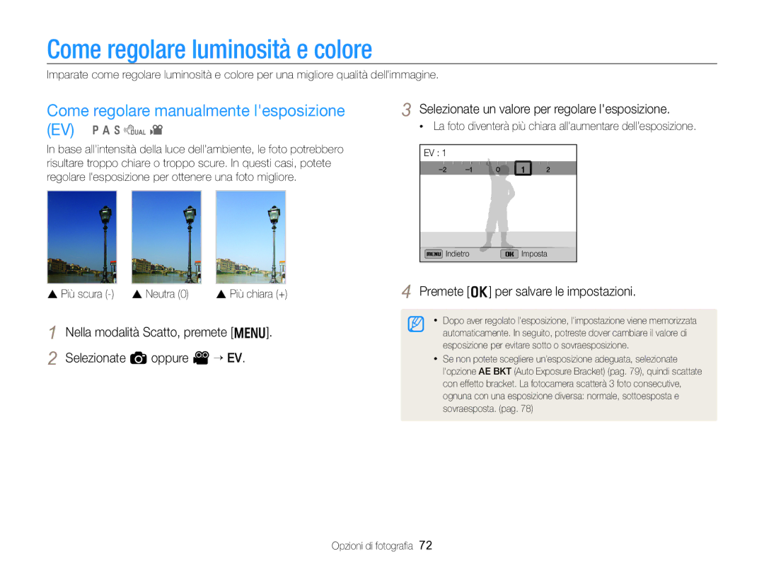 Samsung EC-WB750ZBPBE1 Come regolare luminosità e colore, Come regolare manualmente lesposizione, Neutra 