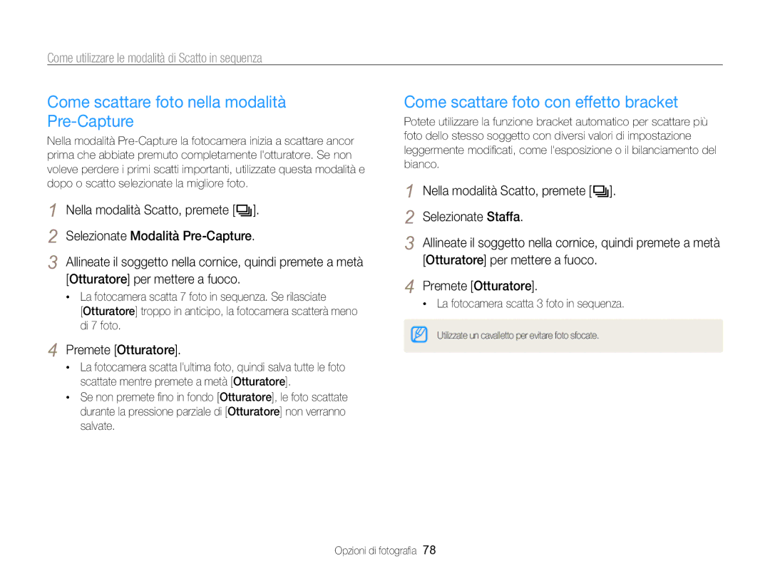 Samsung EC-WB750ZBPBE1 manual Come scattare foto nella modalità Pre-Capture, Come scattare foto con effetto bracket 