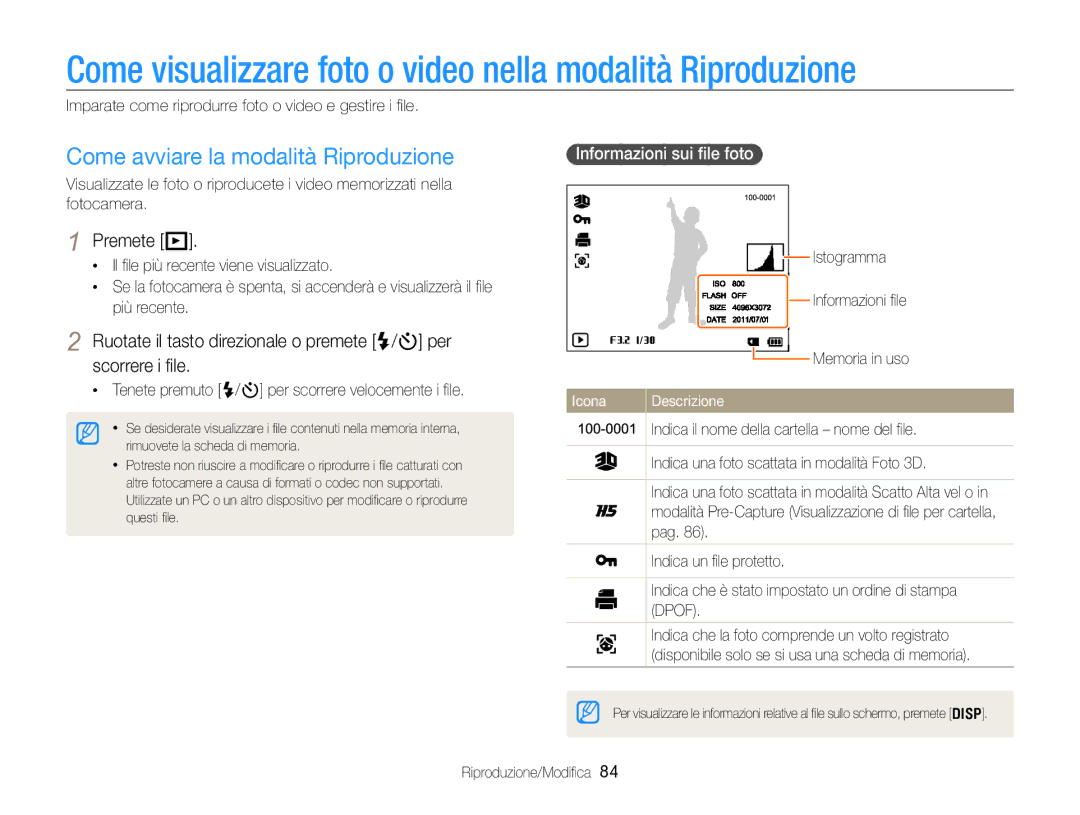 Samsung EC-WB750ZBPBE1 Come visualizzare foto o video nella modalità Riproduzione, Come avviare la modalità Riproduzione 