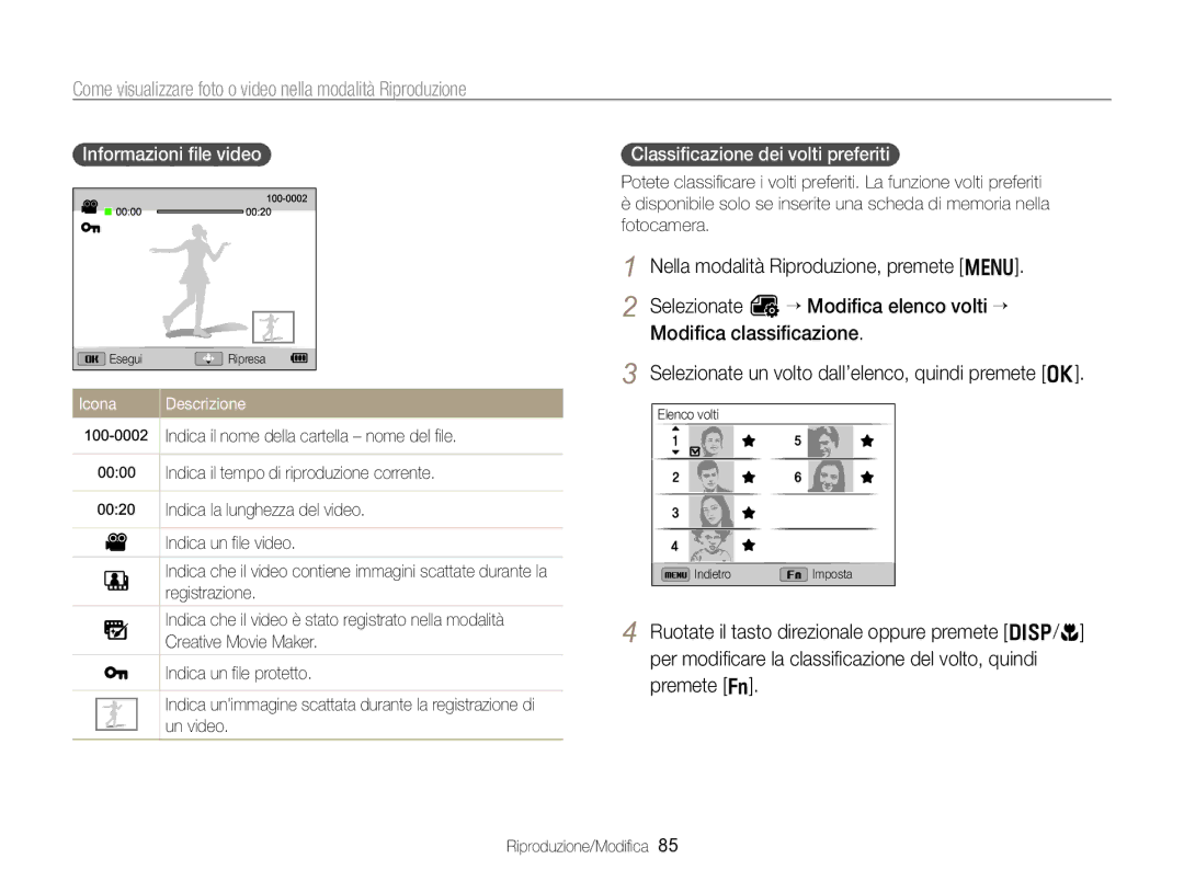 Samsung EC-WB750ZBPBE1 manual Come visualizzare foto o video nella modalità Riproduzione, Informazioni ﬁle video 