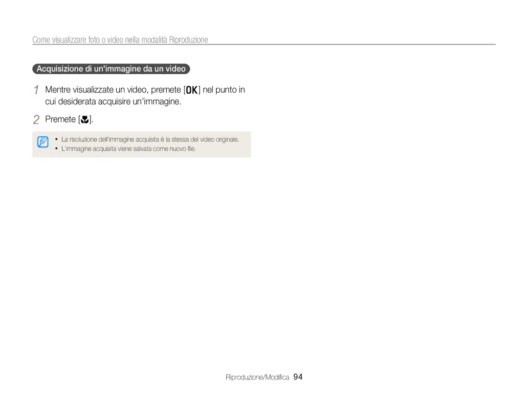 Samsung EC-WB750ZBPBE1 manual Acquisizione di unimmagine da un video 