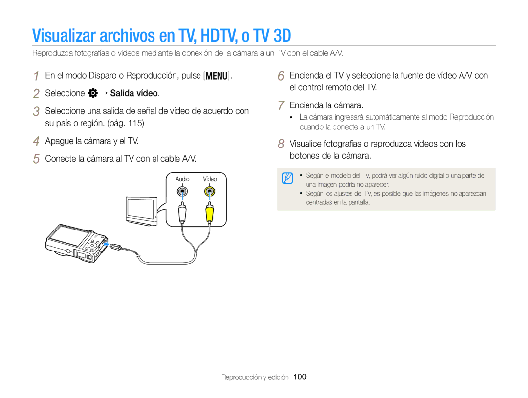 Samsung EC-WB750ZBPBE1 manual Visualizar archivos en TV, HDTV, o TV 3D 