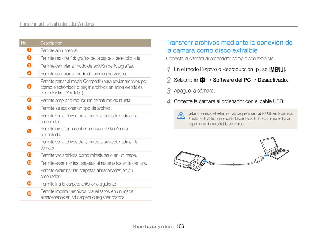 Samsung EC-WB750ZBPBE1 manual Conecte la cámara al ordenador como disco extraíble 