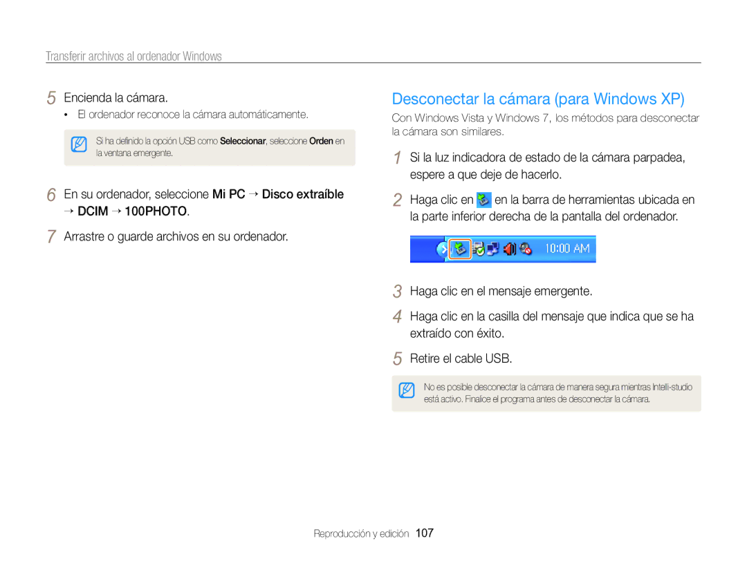 Samsung EC-WB750ZBPBE1 manual Haga clic en el mensaje emergente, Extraído con éxito, Retire el cable USB 