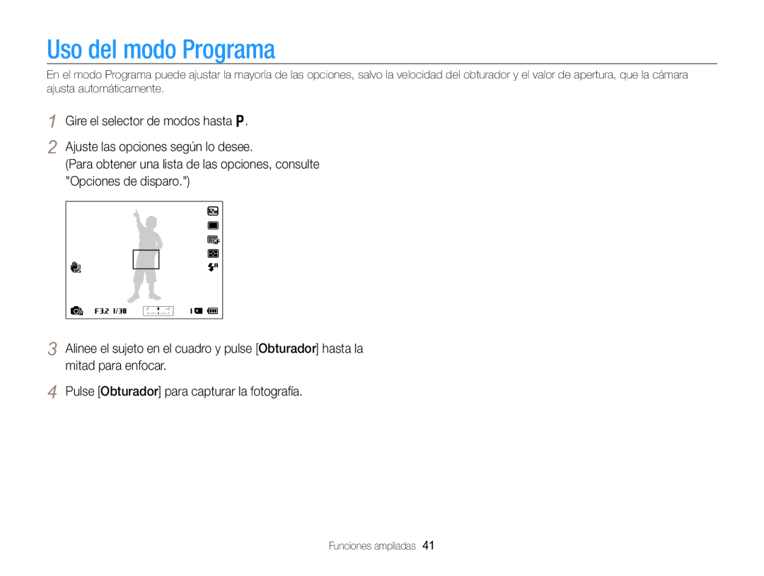 Samsung EC-WB750ZBPBE1 manual Uso del modo Programa 