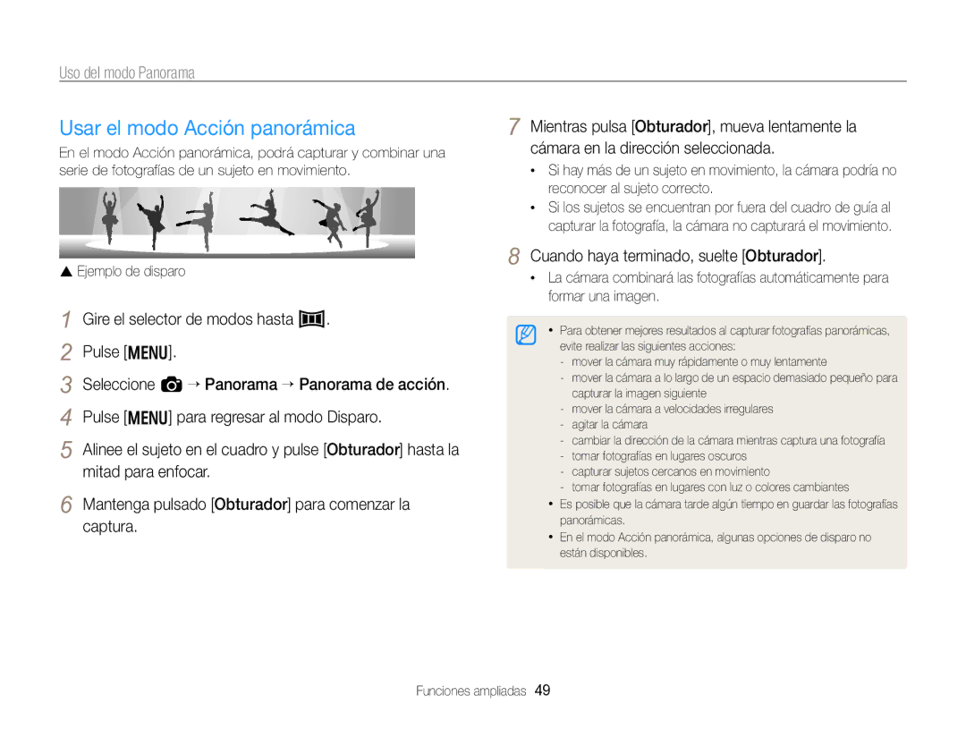 Samsung EC-WB750ZBPBE1 manual Usar el modo Acción panorámica 