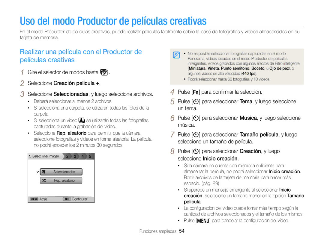 Samsung EC-WB750ZBPBE1 manual Uso del modo Productor de películas creativas, Realizar una película con el Productor de 