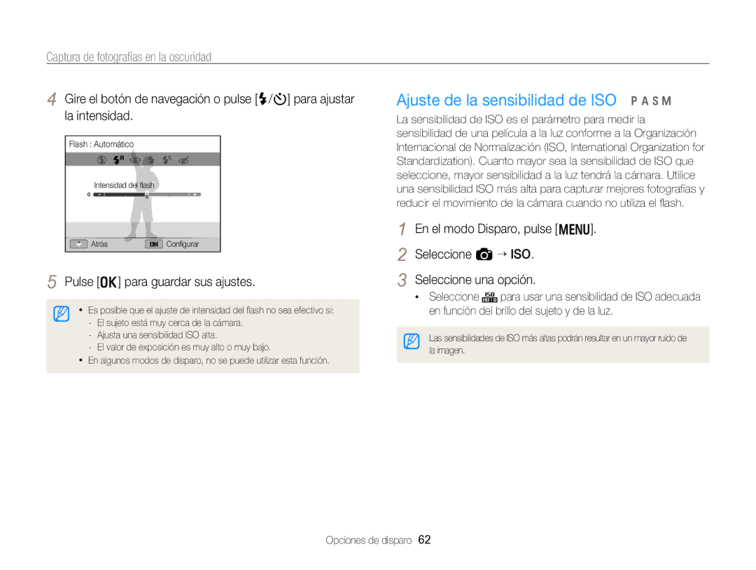 Samsung EC-WB750ZBPBE1 manual Ajuste de la sensibilidad de ISO p a h M, Pulse o para guardar sus ajustes 