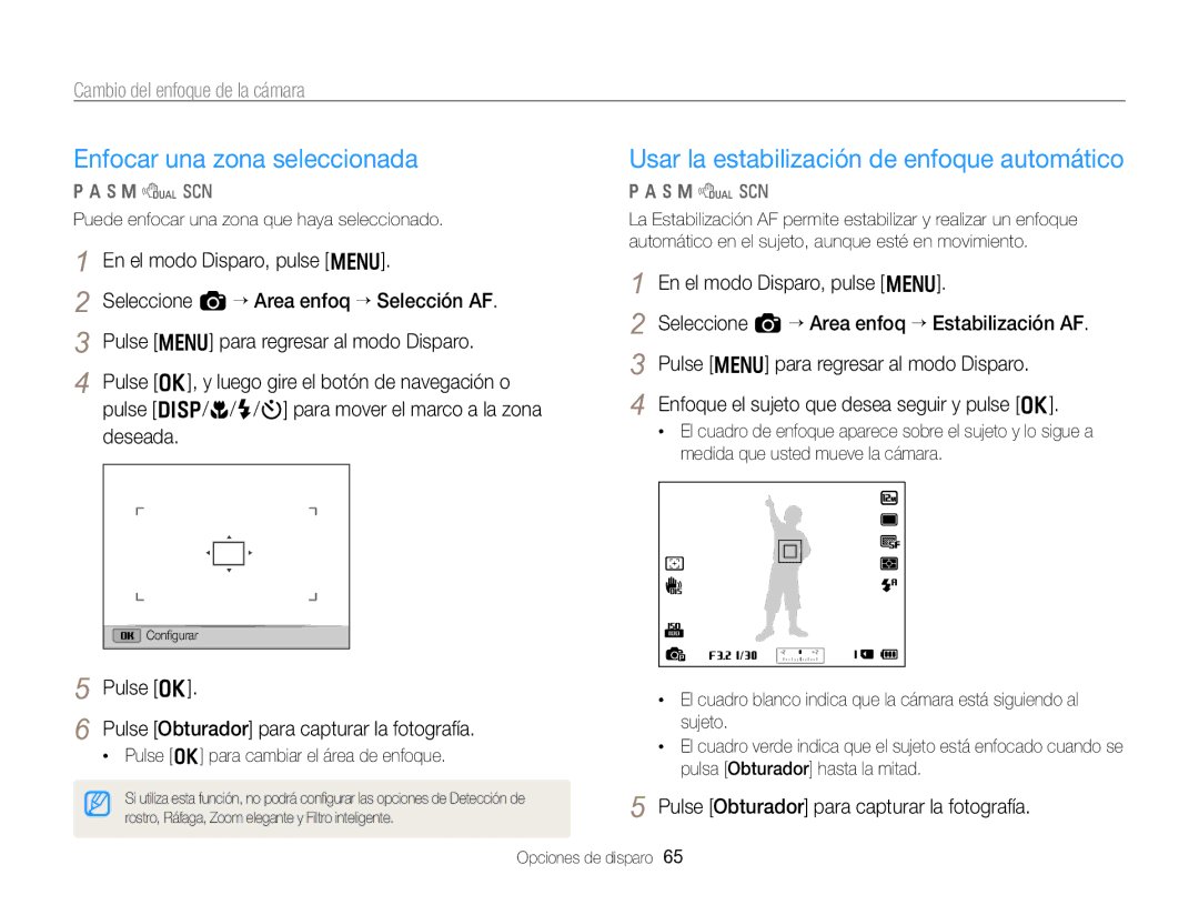 Samsung EC-WB750ZBPBE1 manual Enfocar una zona seleccionada, Usar la estabilización de enfoque automático 