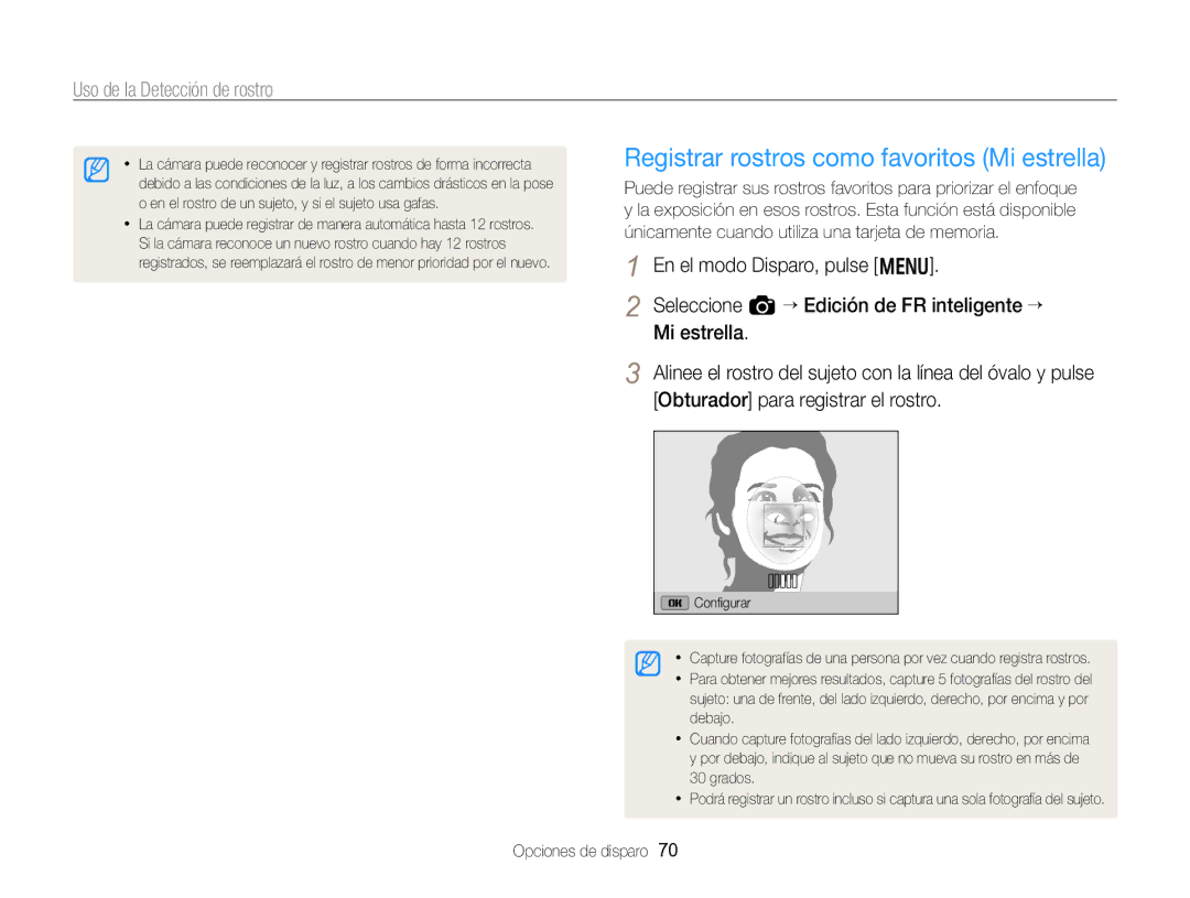 Samsung EC-WB750ZBPBE1 manual Registrar rostros como favoritos Mi estrella 