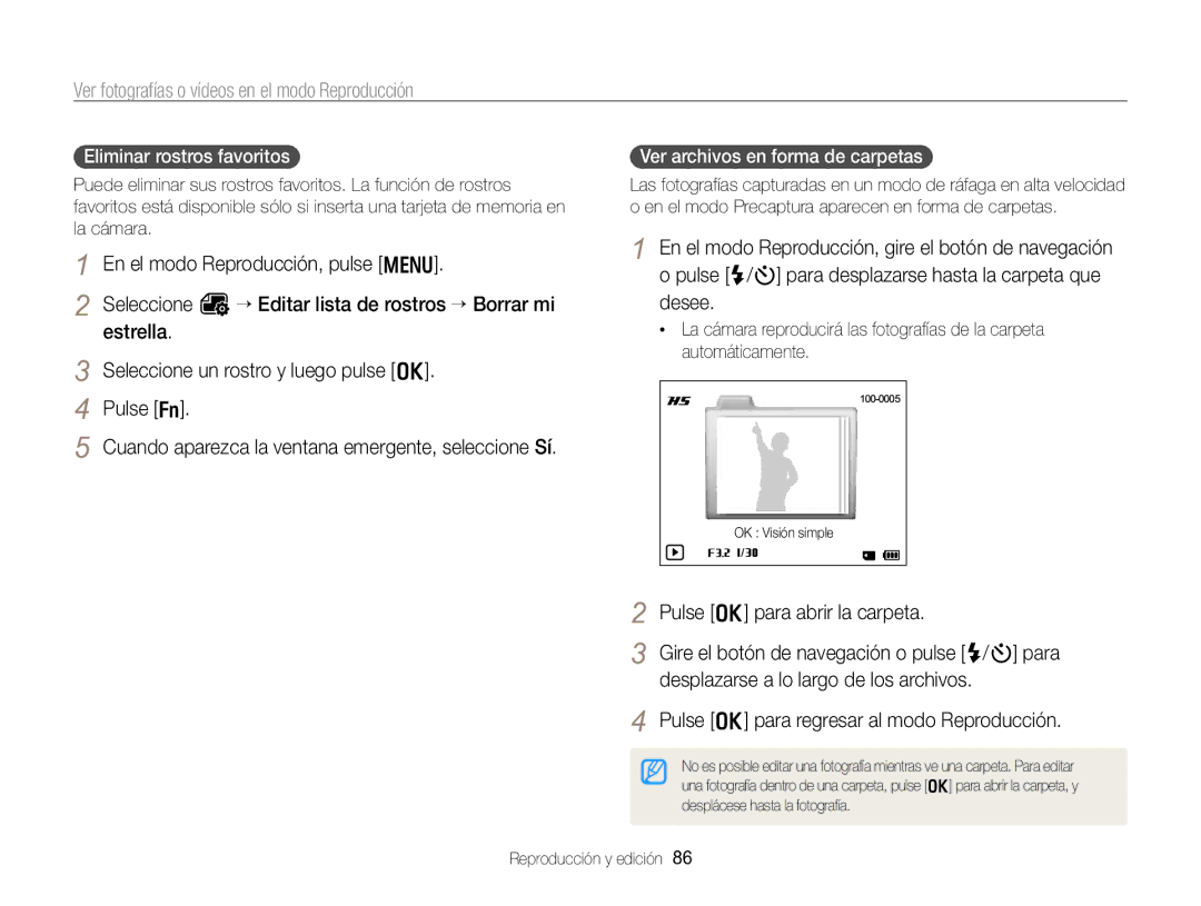 Samsung EC-WB750ZBPBE1 manual Pulse o para abrir la carpeta, Pulse o para regresar al modo Reproducción 