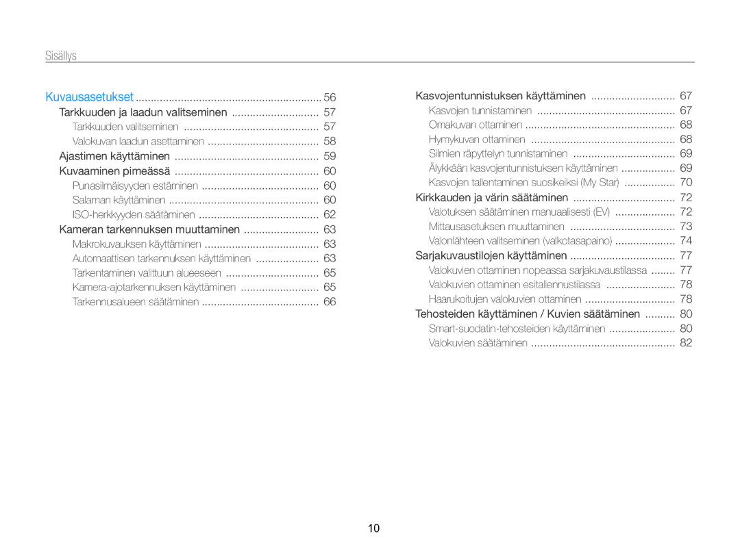 Samsung EC-WB750ZBPBE2 manual Sisällys 