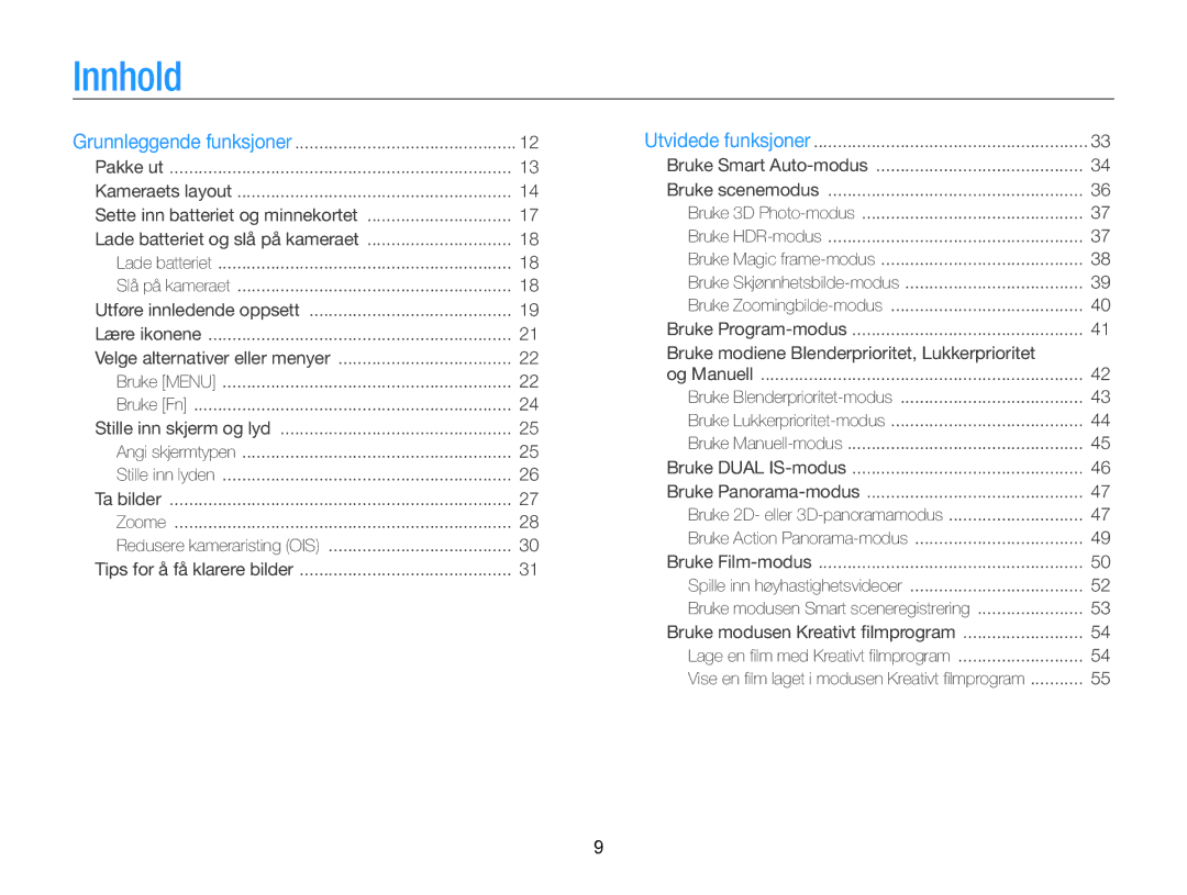 Samsung EC-WB750ZBPBE2 manual Innhold, Bruke modiene Blenderprioritet, Lukkerprioritet 