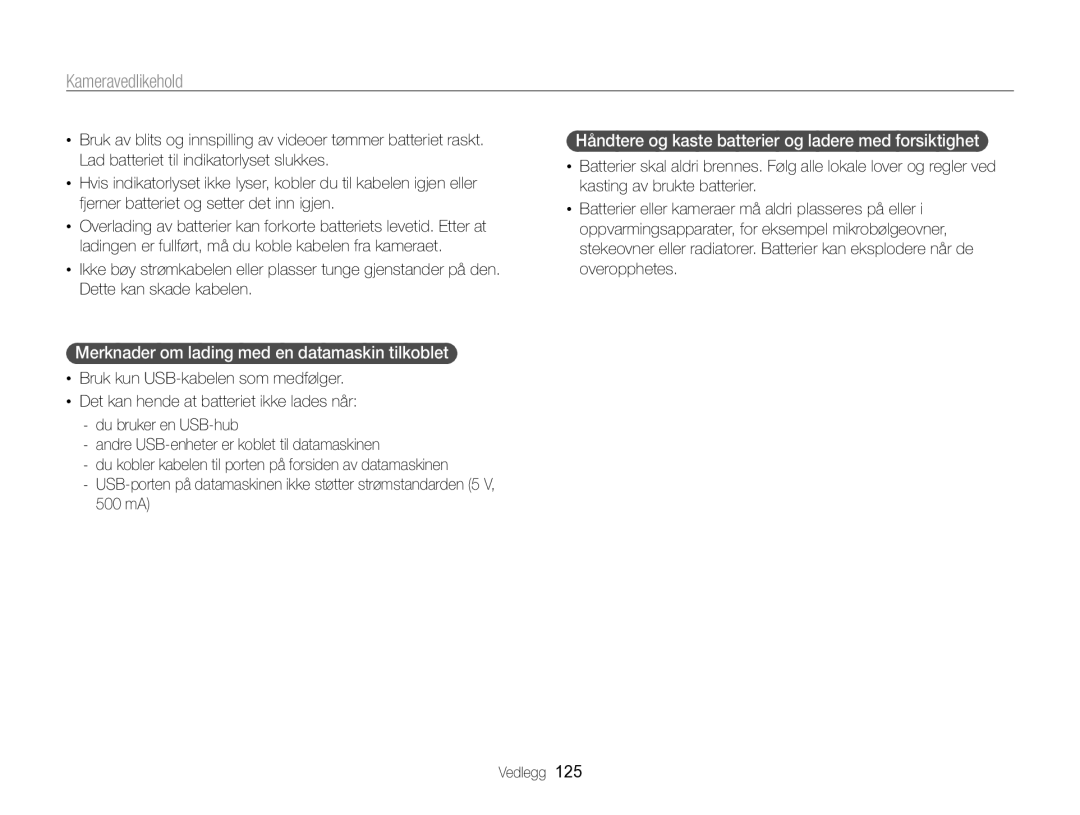 Samsung EC-WB750ZBPBE2 manual Merknader om lading med en datamaskin tilkoblet 