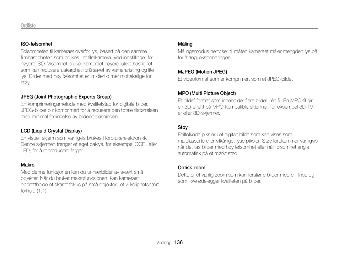 Samsung EC-WB750ZBPBE2 manual Ordliste 