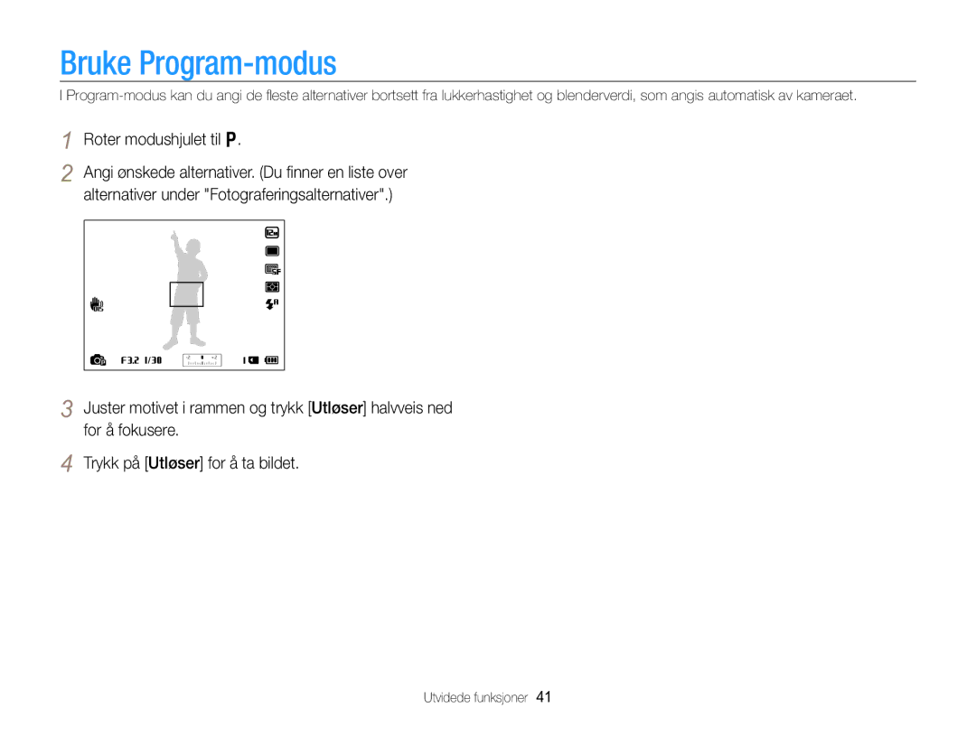 Samsung EC-WB750ZBPBE2 manual Bruke Program-modus, Roter modushjulet til p 