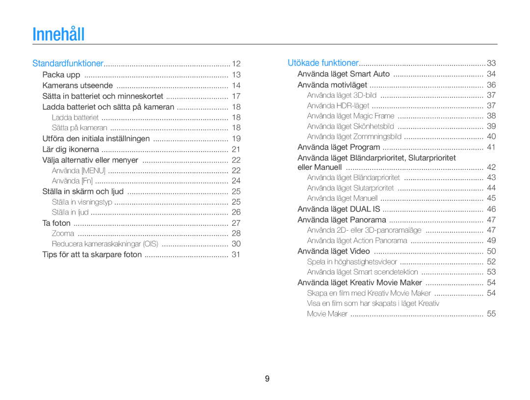 Samsung EC-WB750ZBPBE2 manual Innehåll, Använda läget Bländarprioritet, Slutarprioritet 