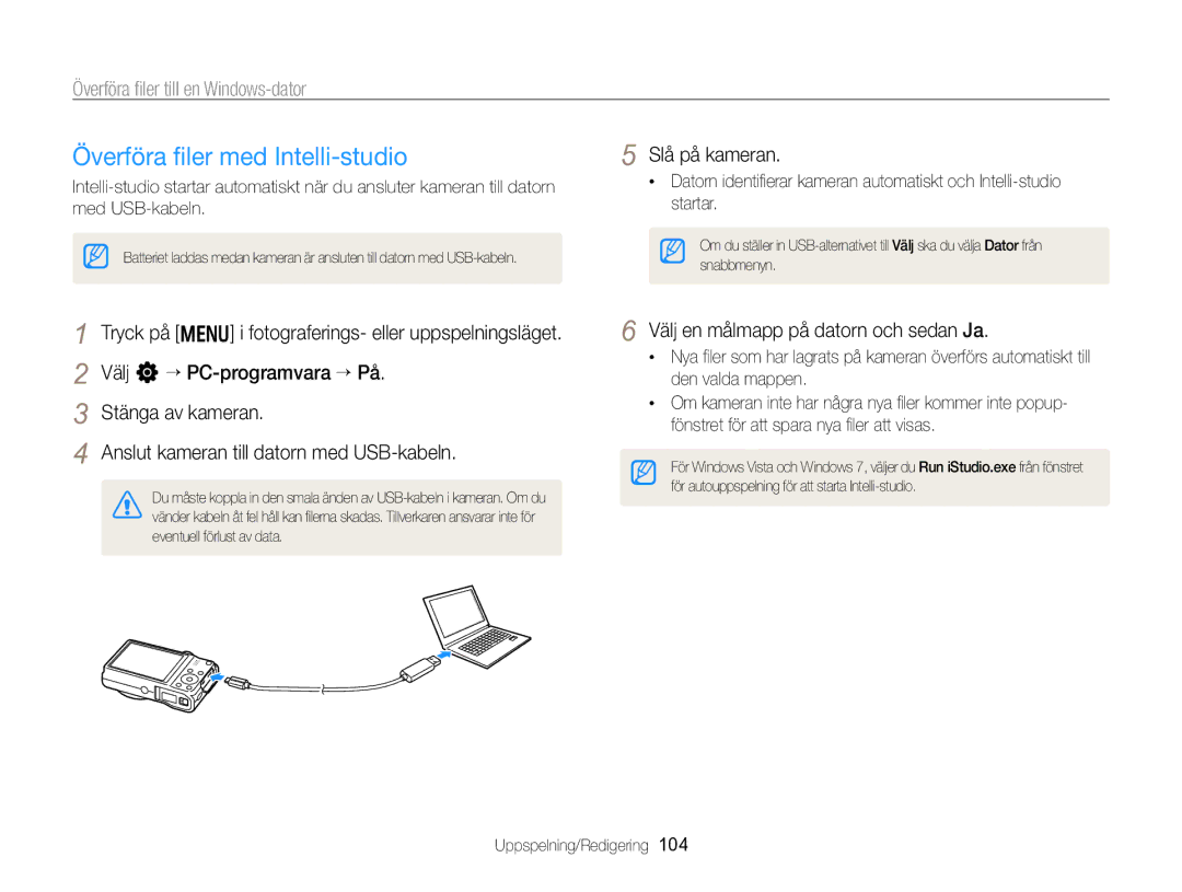 Samsung EC-WB750ZBPBE2 manual Överföra ﬁler med Intelli-studio, Överföra ﬁler till en Windows-dator 