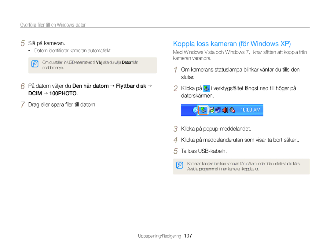 Samsung EC-WB750ZBPBE2 manual Koppla loss kameran för Windows XP, Ta loss USB-kabeln 