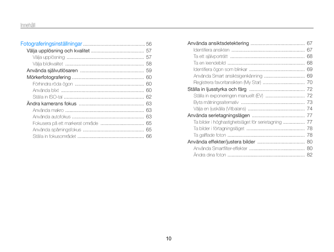 Samsung EC-WB750ZBPBE2 manual Innehåll 