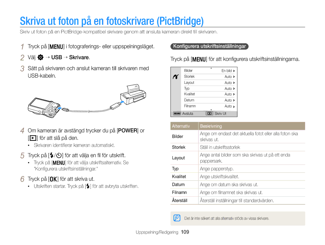 Samsung EC-WB750ZBPBE2 manual Skriva ut foton på en fotoskrivare PictBridge, Tryck på F/t för att välja en ﬁl för utskrift 