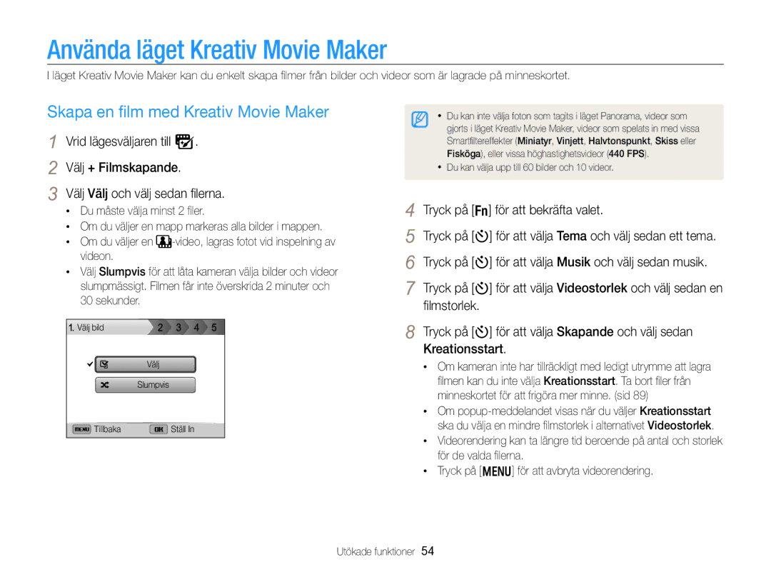 Samsung EC-WB750ZBPBE2 manual Använda läget Kreativ Movie Maker, Skapa en ﬁlm med Kreativ Movie Maker 