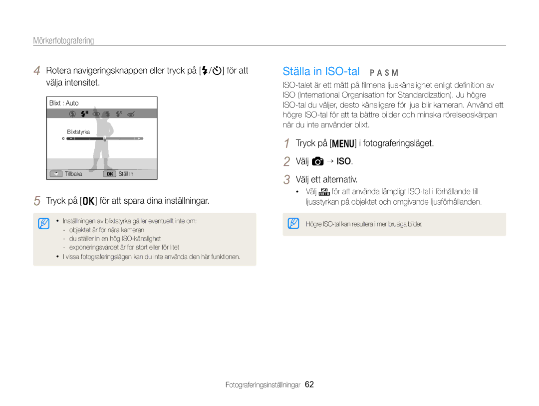 Samsung EC-WB750ZBPBE2 manual Ställa in ISO-tal p a h M, Rotera navigeringsknappen eller tryck på F/t för att, Välj a “ ISO 