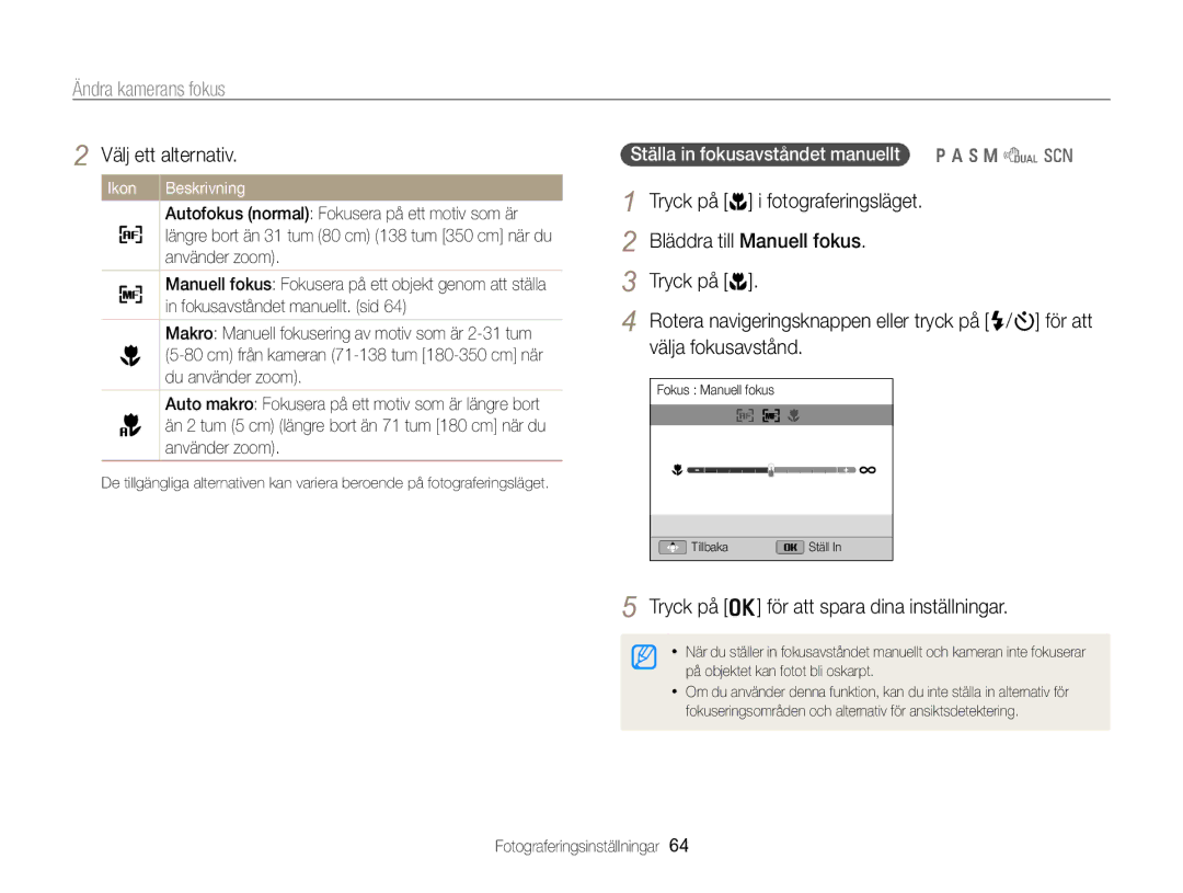 Samsung EC-WB750ZBPBE2 manual Ändra kamerans fokus, Autofokus normal Fokusera på ett motiv som är, Använder zoom 