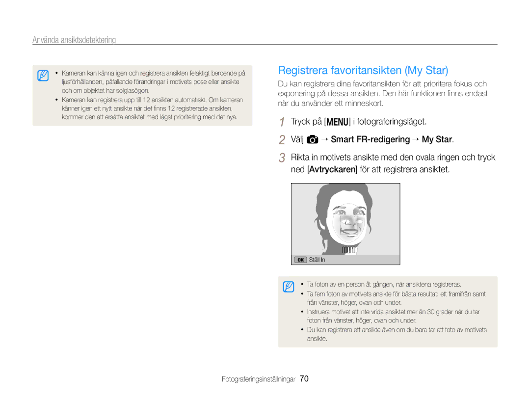 Samsung EC-WB750ZBPBE2 manual Registrera favoritansikten My Star 